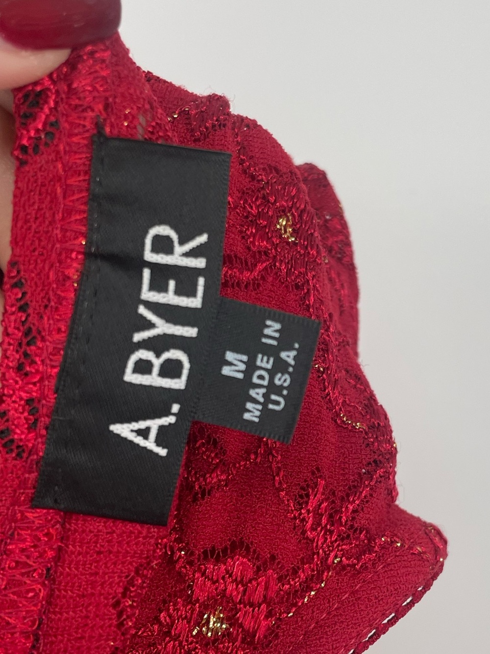 90s Y2K Red A. Byer Lacey Tank Top Cami Floral Pattern W Metallic Details - Picture 8 of 8